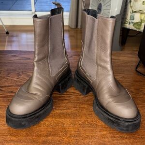 Chunky Green Olive Leather Boots